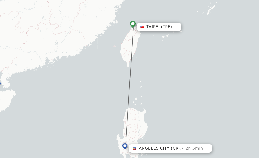 Flights from Taipei to Angeles route map