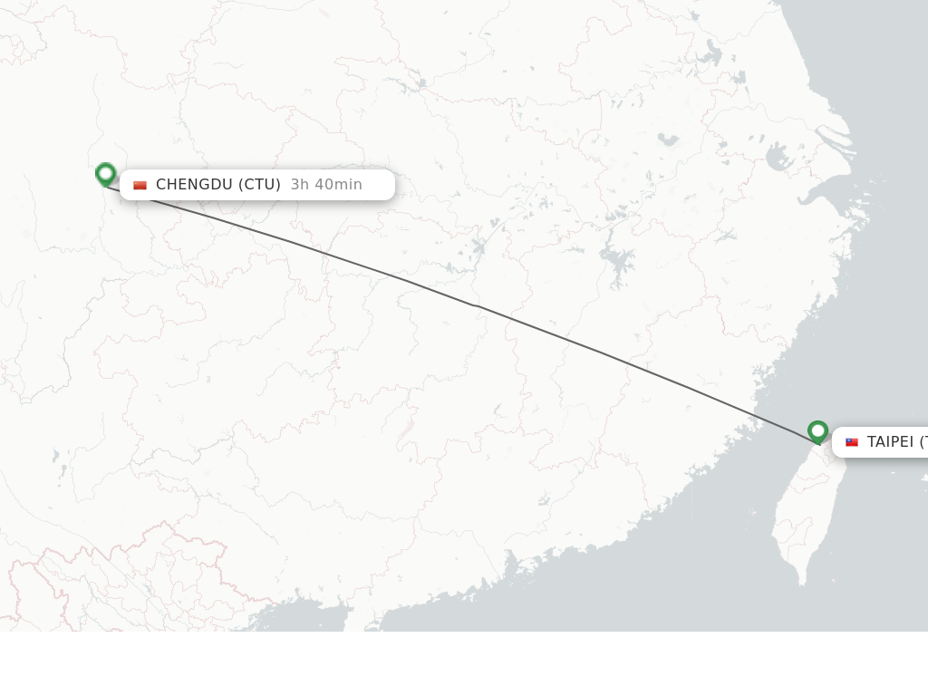 Flights from Taipei to Chengdu route map