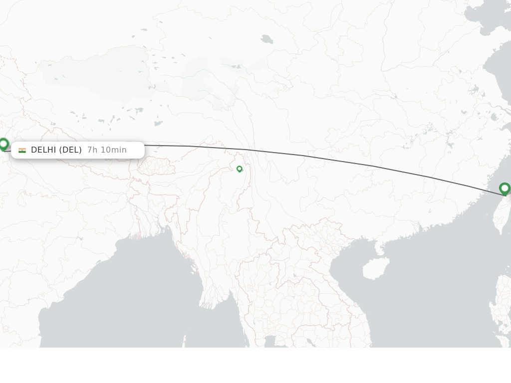 Flights from Taipei to Delhi route map