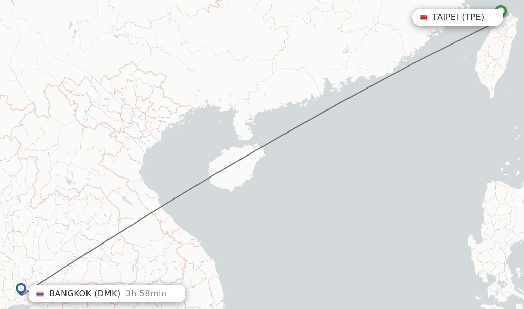 Flights from Taipei to Bangkok route map
