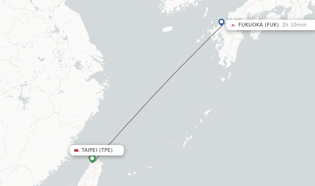 Flights from Taipei to Fukuoka route map