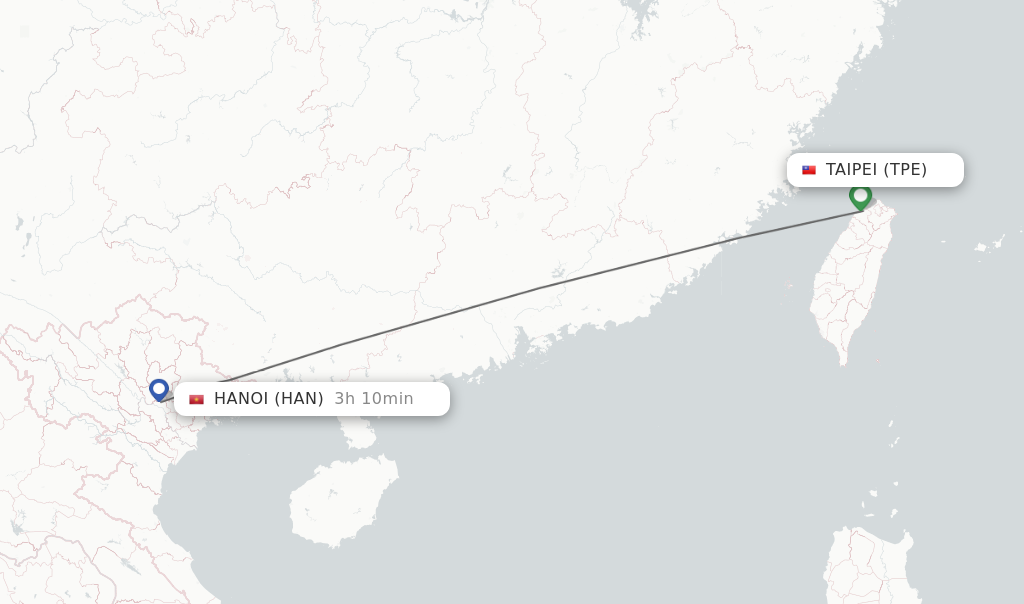 Flights from Taipei to Hanoi route map