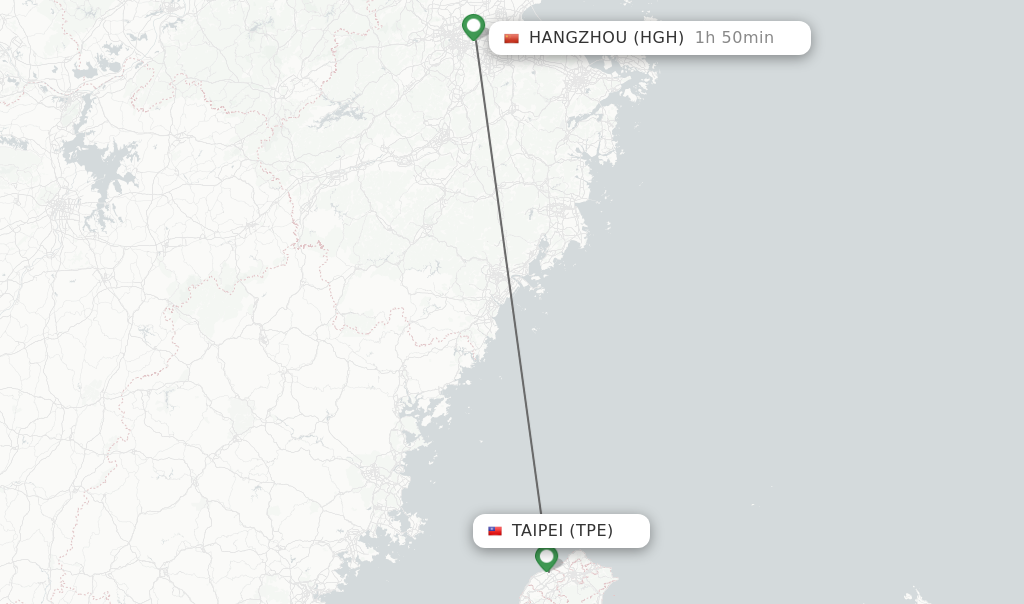 Flights from Taipei to Hangzhou route map