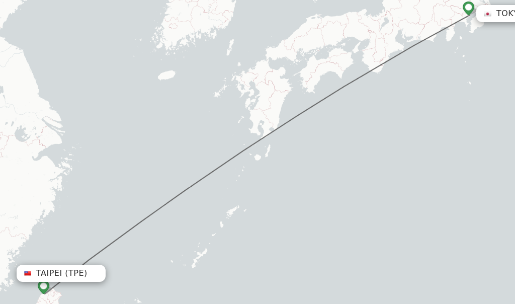 Flights from Taipei to Tokyo route map