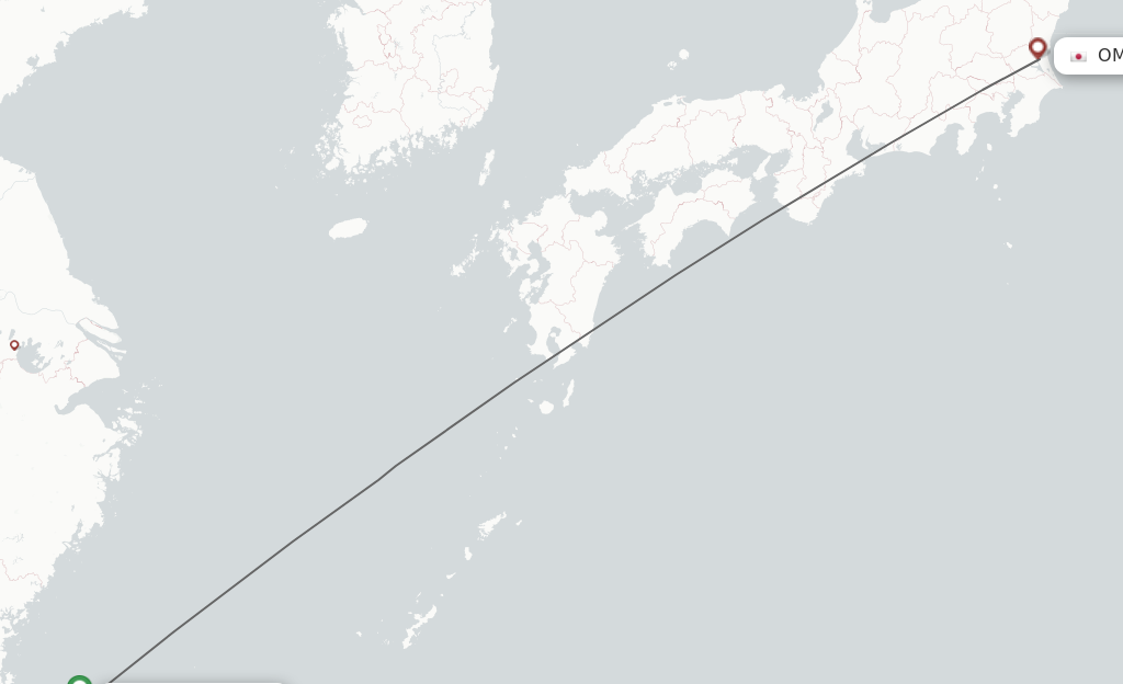 Flights from Taipei to Omitami route map