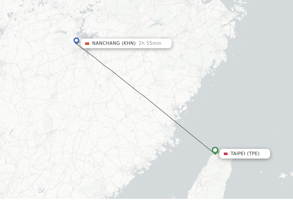 Flights from Taipei to Nanchang route map