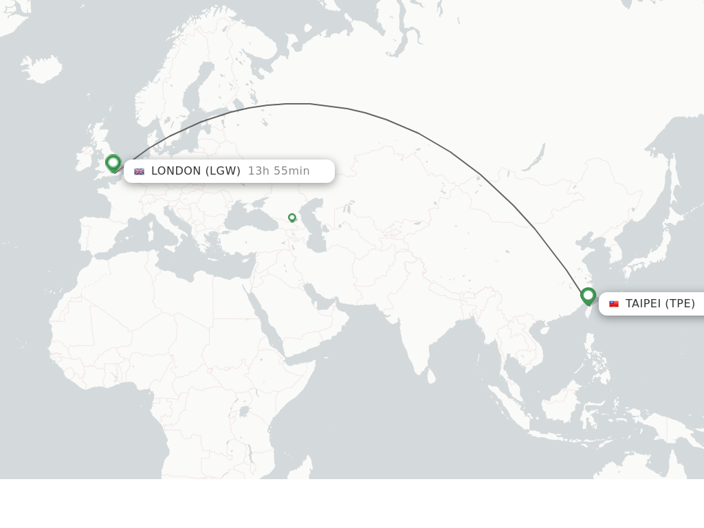 Flights from Taipei to London route map