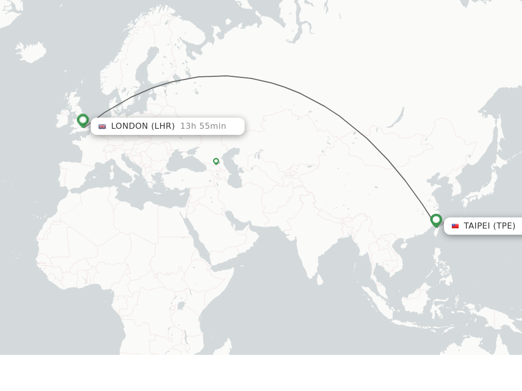 Flights from Taipei to London route map