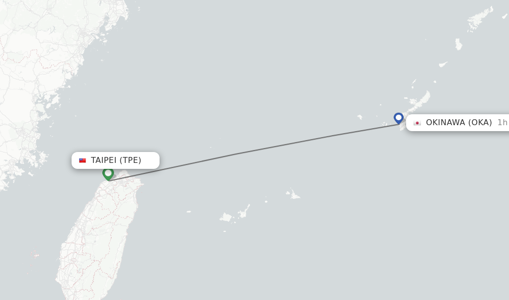 Flights from Taipei to Okinawa route map