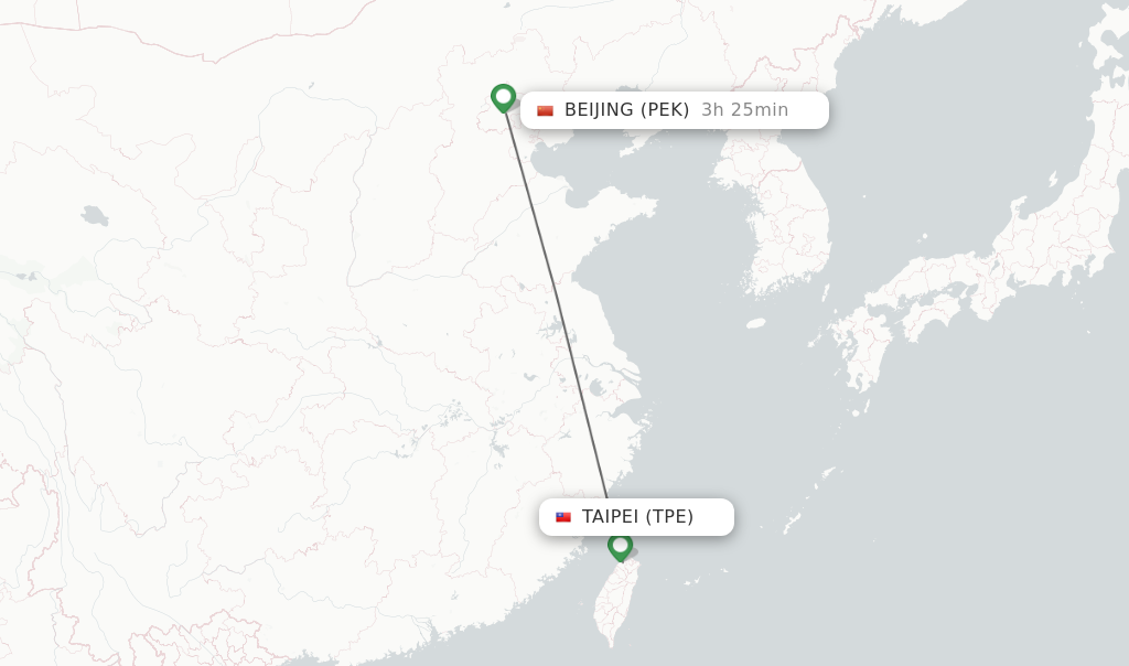 Flights from Taipei to Beijing route map