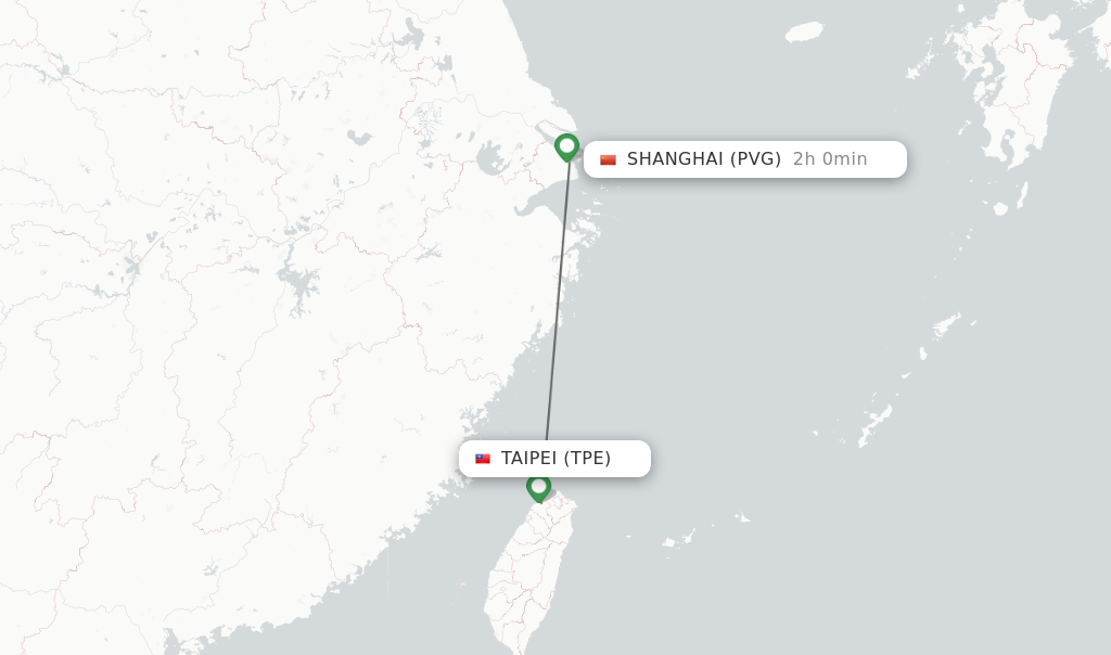 Flights from Taipei to Shanghai route map