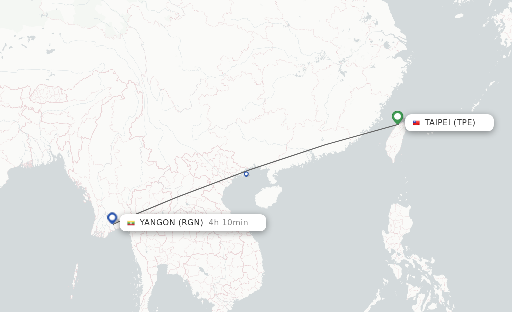 Flights from Taipei to Yangon route map