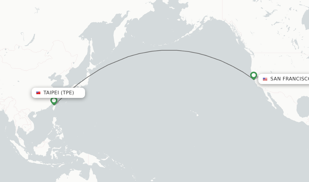 Flights from Taipei to San Francisco route map
