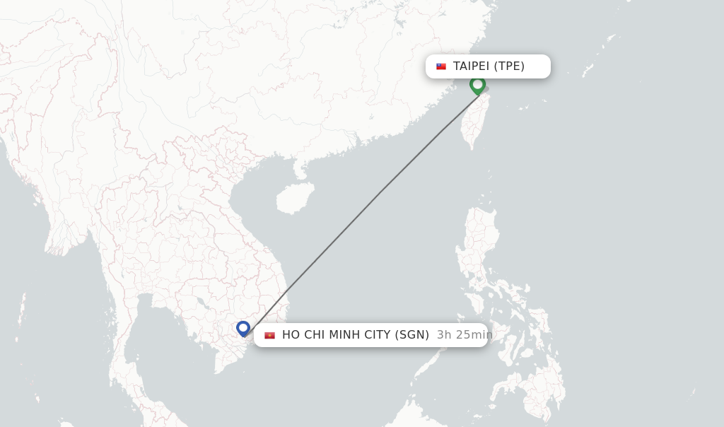 Flights from Taipei to Ho Chi Minh City route map