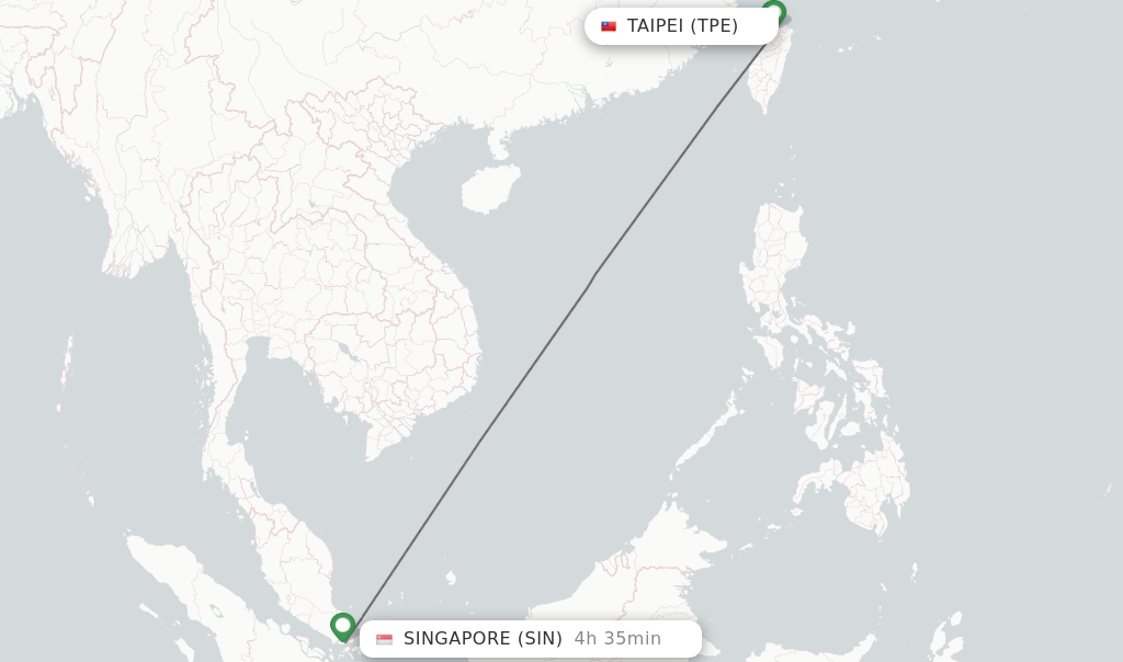 Flights from Taipei to Singapore route map