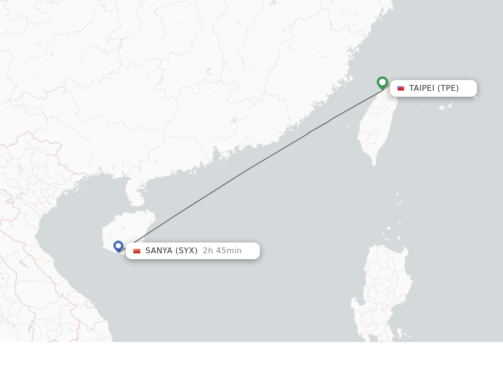Flights from Taipei to Sanya route map