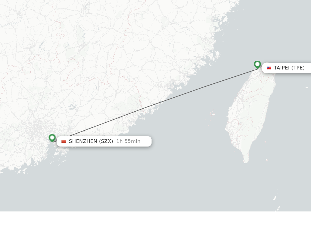 Flights from Taipei to Shenzhen route map