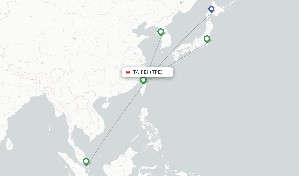 Route map with flights from Taipei with Scoot