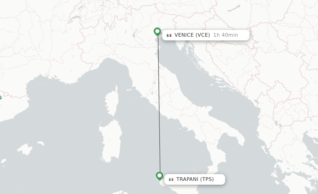 Flights from Trapani to Venice route map