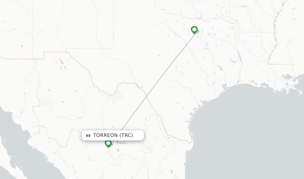 Route map with flights from Torreon with American Airlines