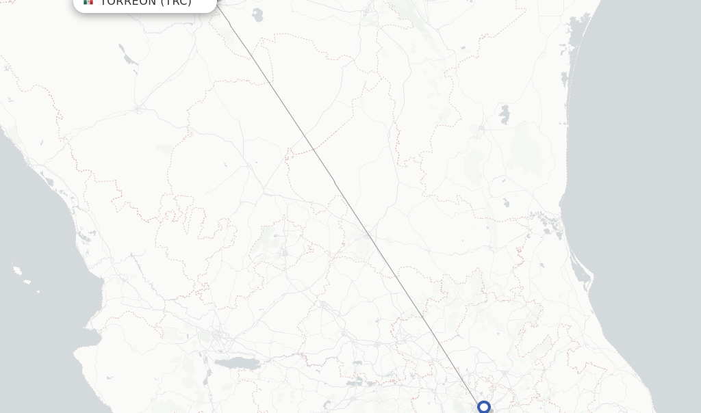 Route map with flights from Torreon with Aeromexico