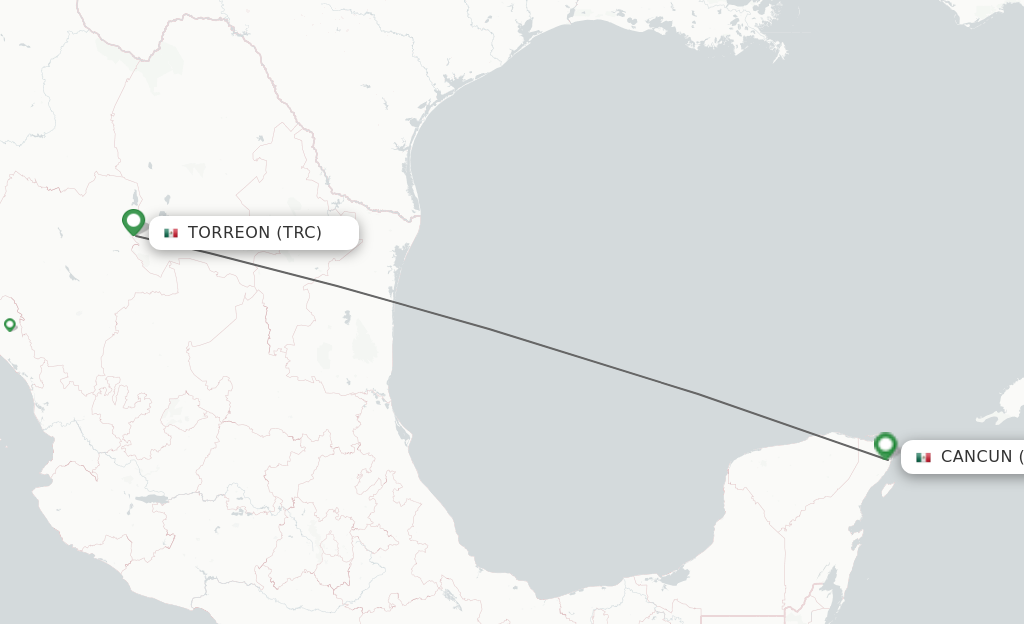 Flights from Torreon to Cancun route map
