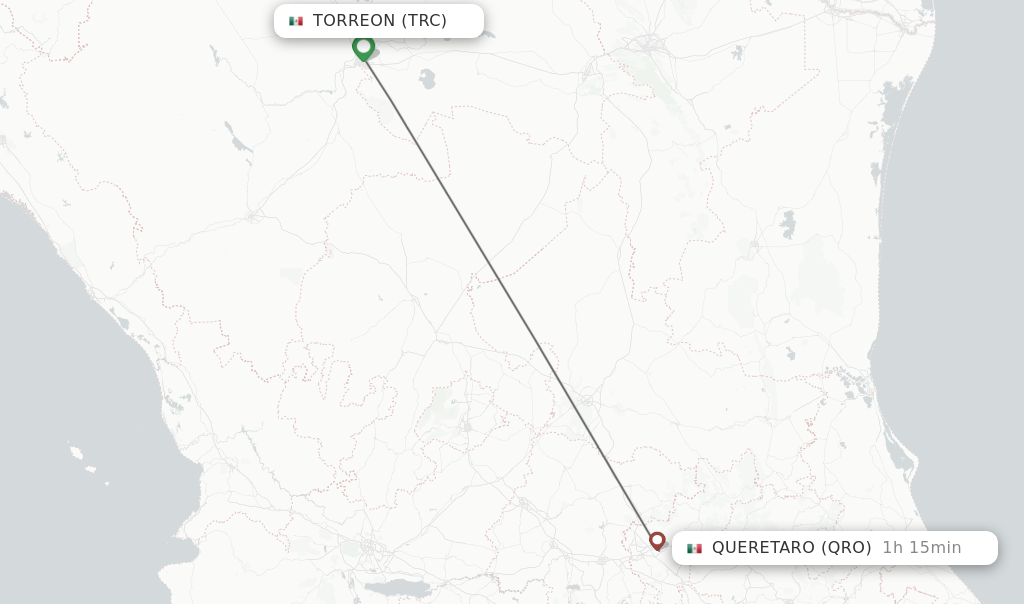 Flights from Torreon to Queretaro route map