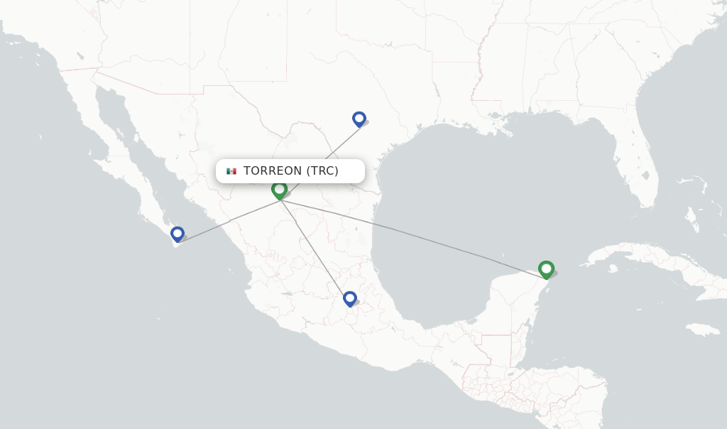 Route map with flights from Torreon with Viva