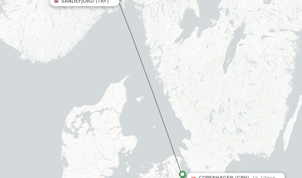 Flights from Sandefjord to Copenhagen route map