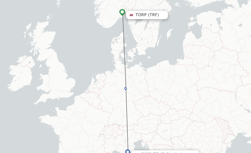 Flights from Sandefjord to Florence route map