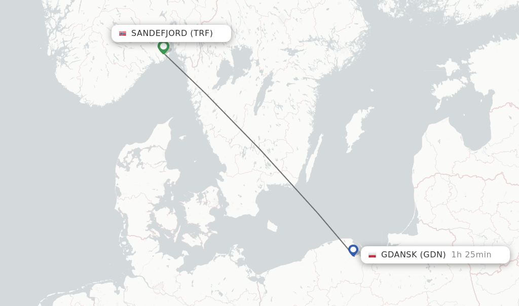 Flights from Sandefjord to Gdansk route map