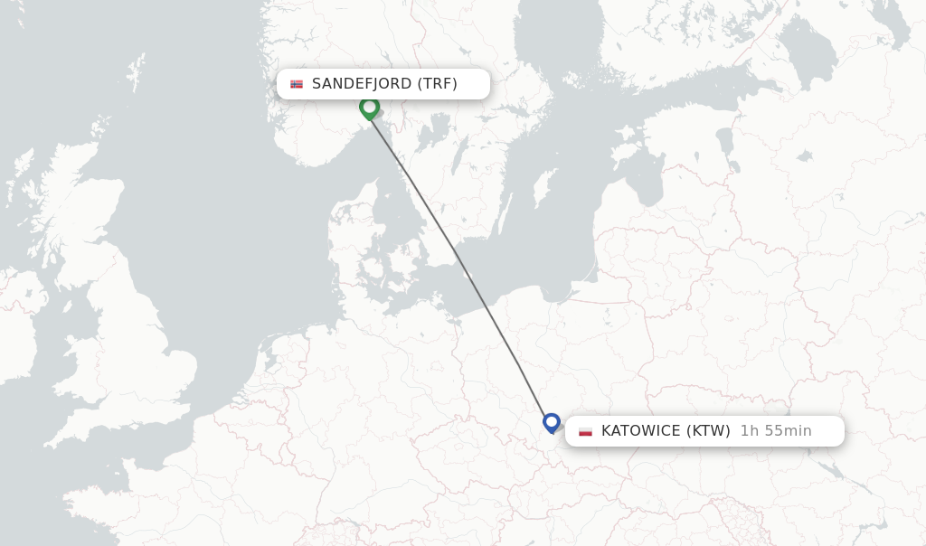 Flights from Sandefjord to Katowice route map