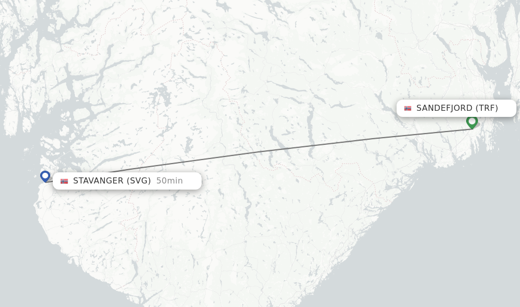 Flights from Sandefjord to Stavanger route map