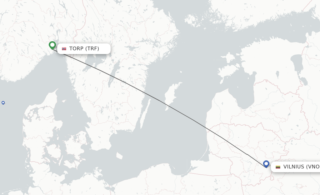 Flights from Sandefjord to Vilnius route map