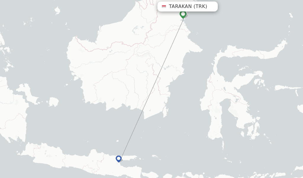 Route map with flights from Tarakan with Lion Air