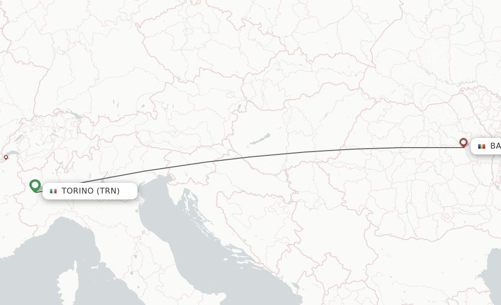 Flights from Turin to Bacau route map