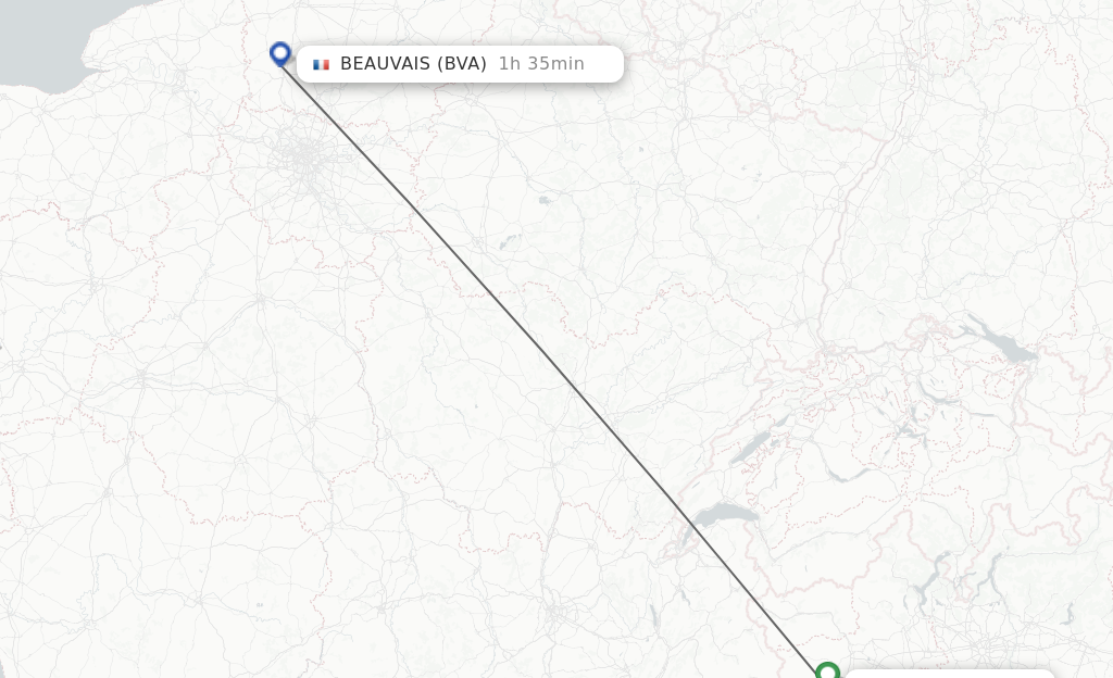 Flights from Turin to Paris route map