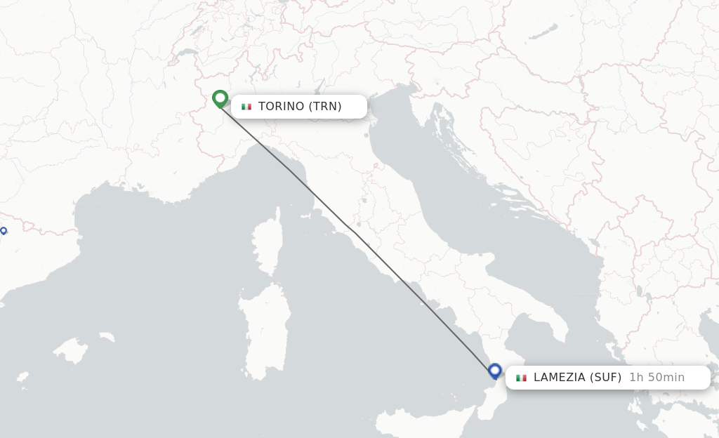 Flights from Turin to Lamezia-Terme route map