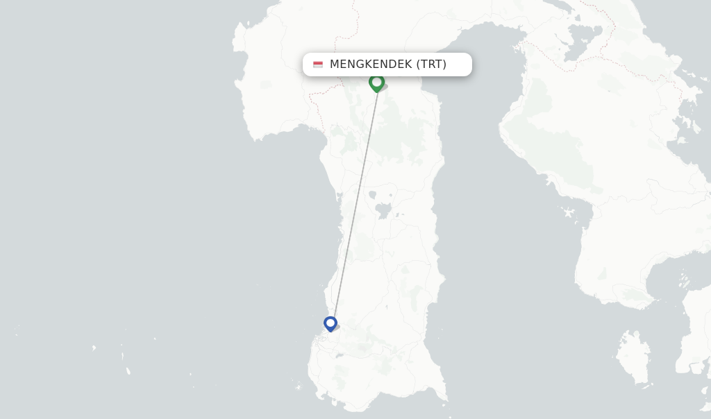 Route map with flights from Mengkendek with Wings Air