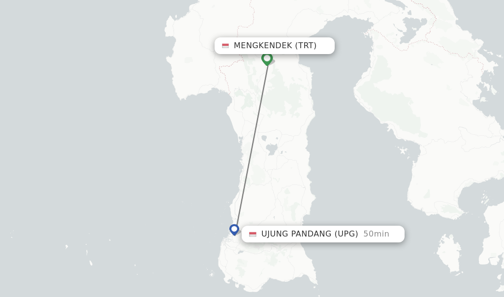 Flights from Mengkendek to Ujung Pandang route map