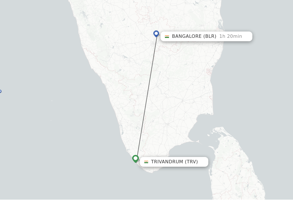 Flights from Thiruvananthapuram to Bengaluru route map