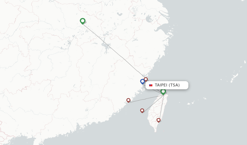 Route map with flights from Taipei with Mandarin Airlines