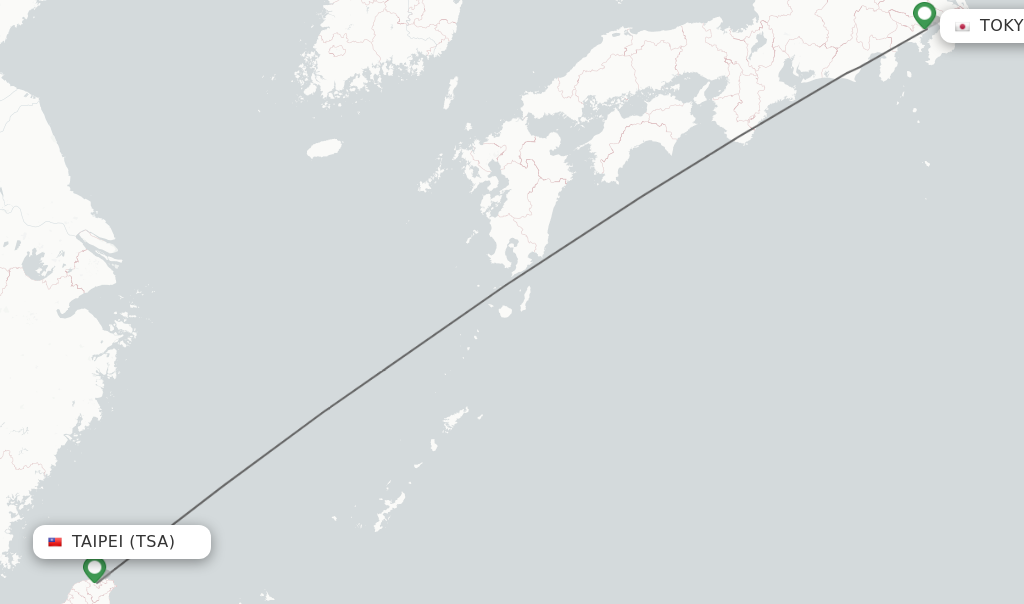 Flights from Taipei to Tokyo route map