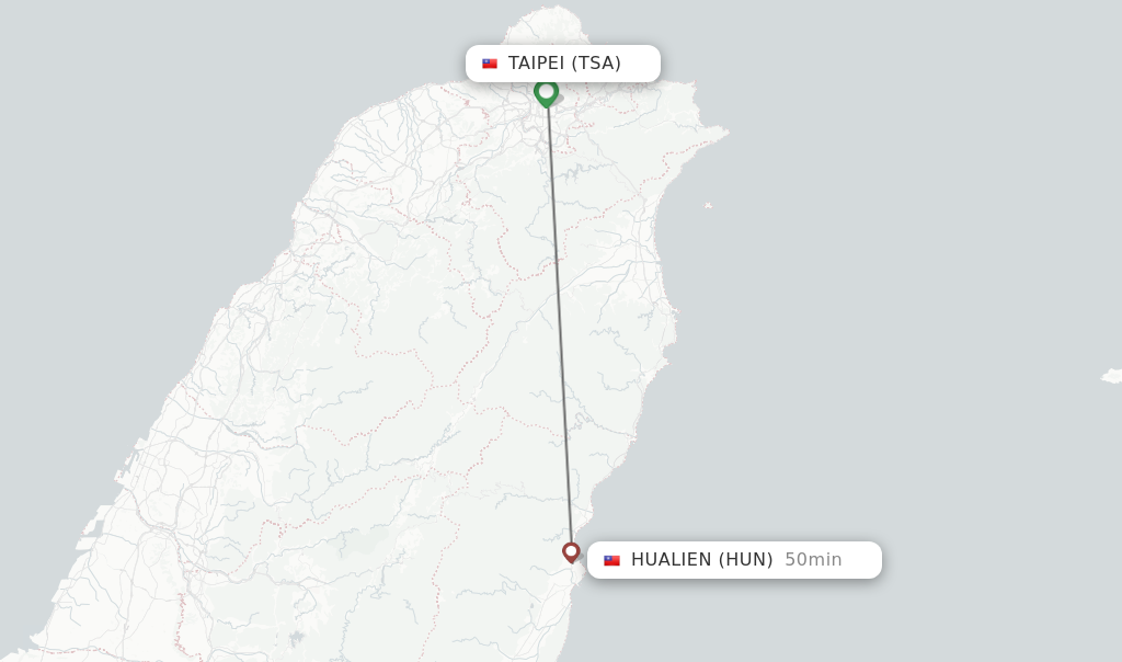 Flights from Taipei to Hualien route map