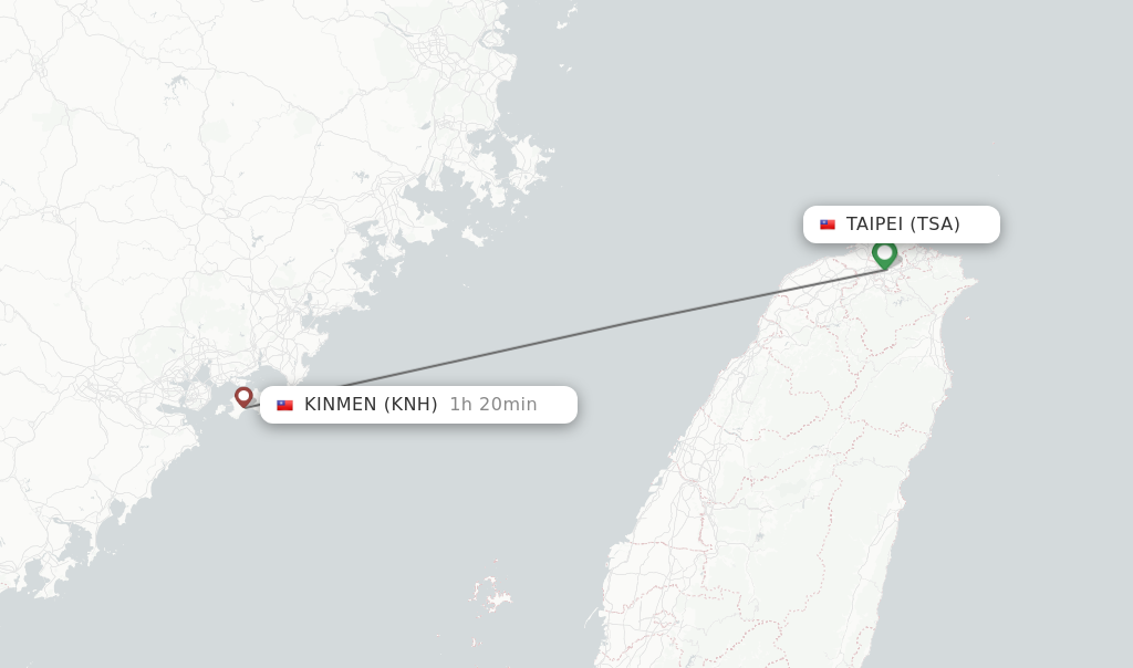 Flights from Taipei to Kinmen route map