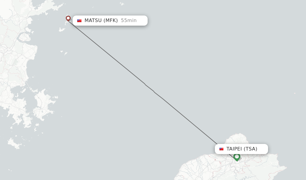 Flights from Taipei to Matsu route map