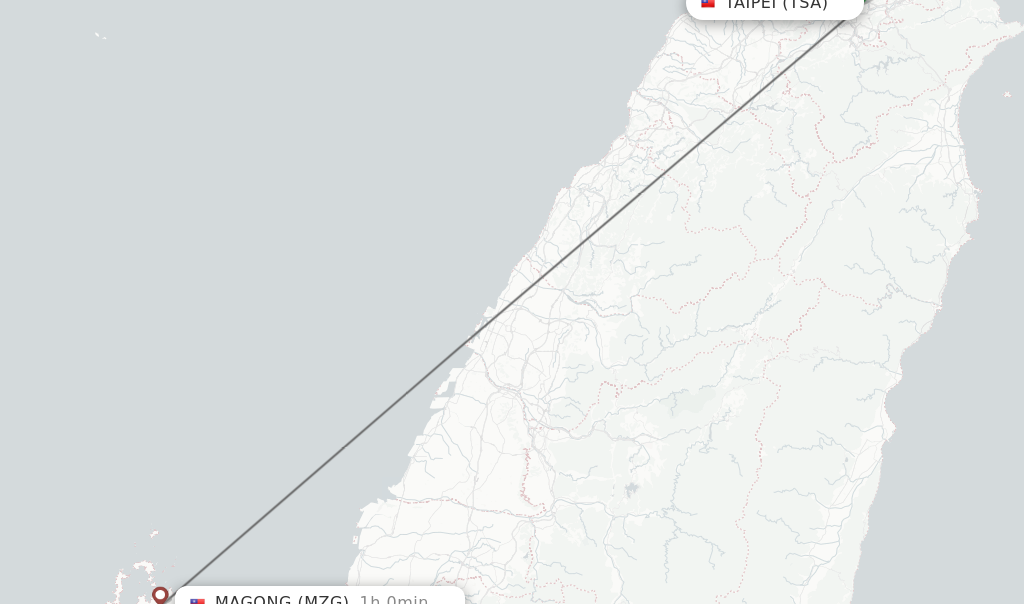 Flights from Taipei to Magong route map