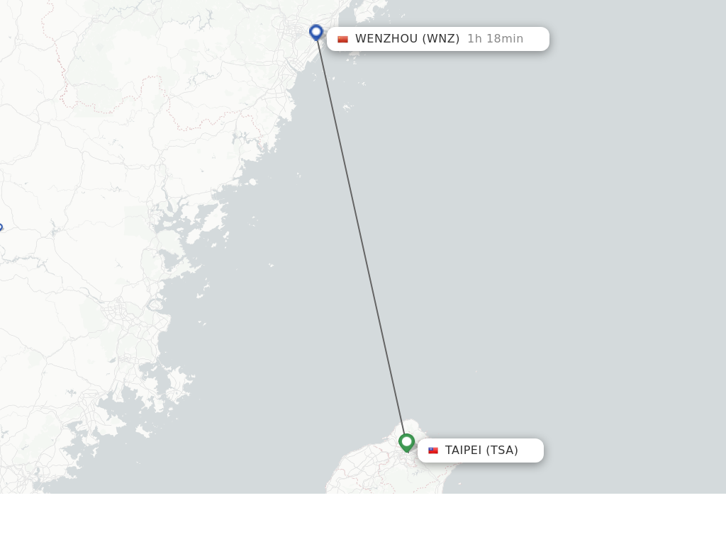 Flights from Taipei to Wenzhou route map