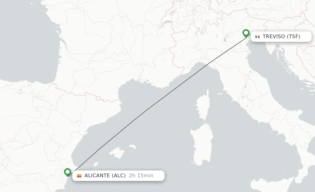 Flights from Venice to Alicante route map