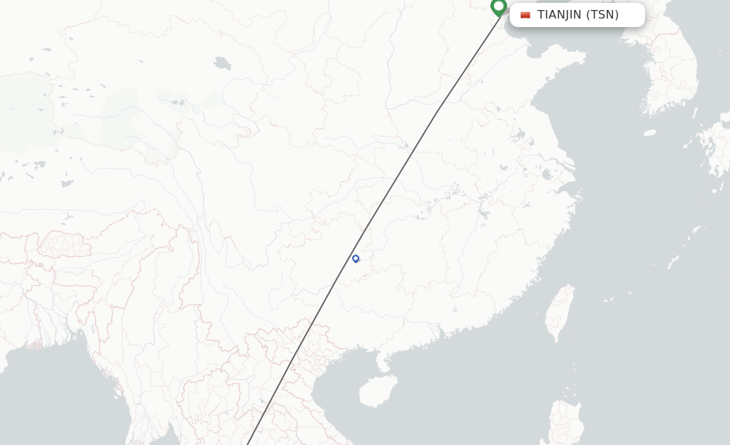 Flights from Tianjin to Bangkok route map